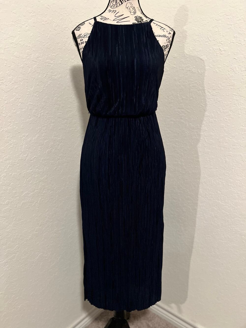 New York & Company Pleated Halter Dress Size XS Micro-Pleated Plissé Formal